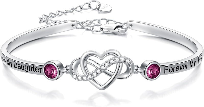 AOBOCO 925 Sterling Silver Adjustable Infinity Heart Bangle Bracelet for Sister Best Friend Daughter Mom Grandma Granddaughter Daughter in Law Godmother Goddaughter Stepmom Stepdaughter - Image 1
